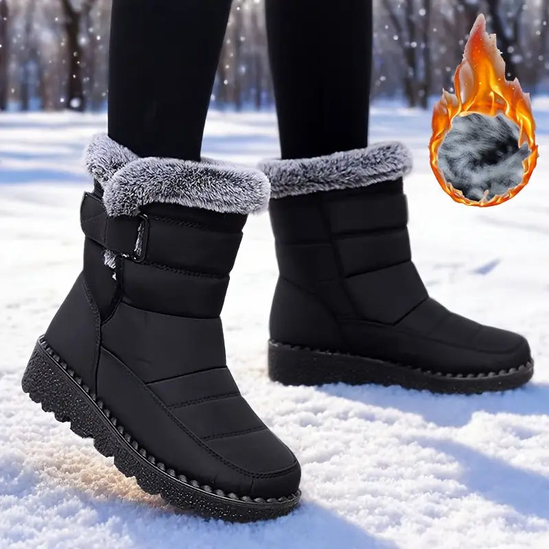 Women Thermal Insulated Cold Weather Shoes with Non-Slip Rubber Sole, Mid-Calf Boots for Snow