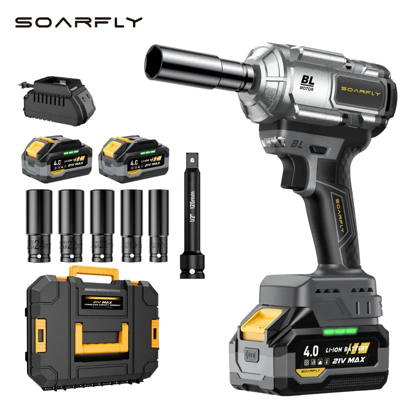 Wireless Impact Wrench, 1200 Nm High-torque Powerful Wrench 1/2 Impact Gun, 2 4.0Ah Batteries