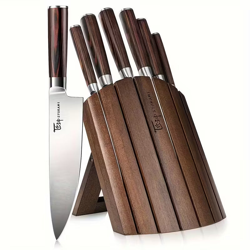 7pcs Japanese Style Kitchen Knife Block Set with Collapsible Block-Drawer