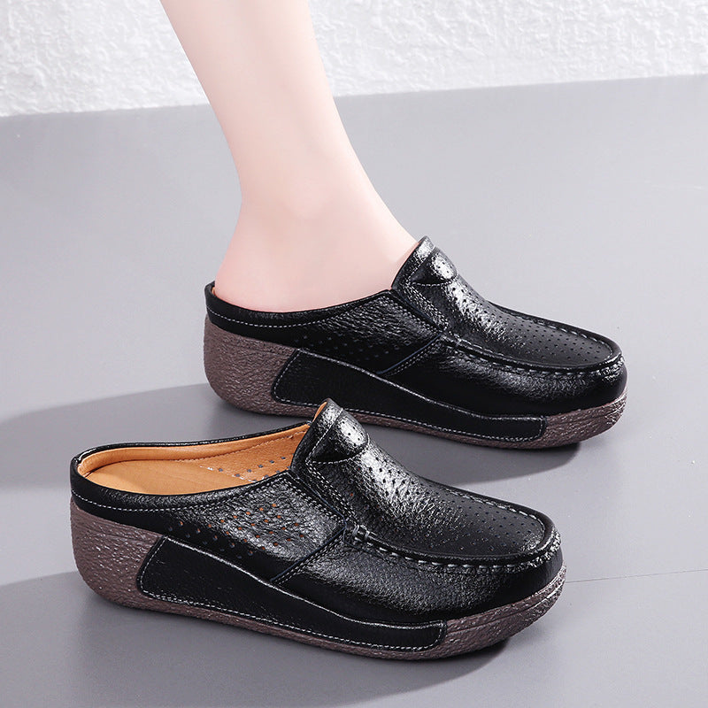 Fashionable All-match Rocking Shoes Thick-soled Muffin Closed Toe Half Slippers