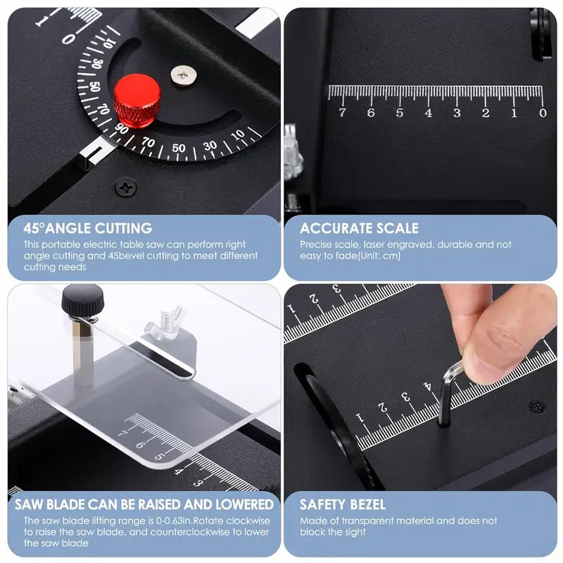 Mini Table Saw, Multi-function Portable Adjustable, Cutting, Sanding, Engraving, Drilling, All-in-one