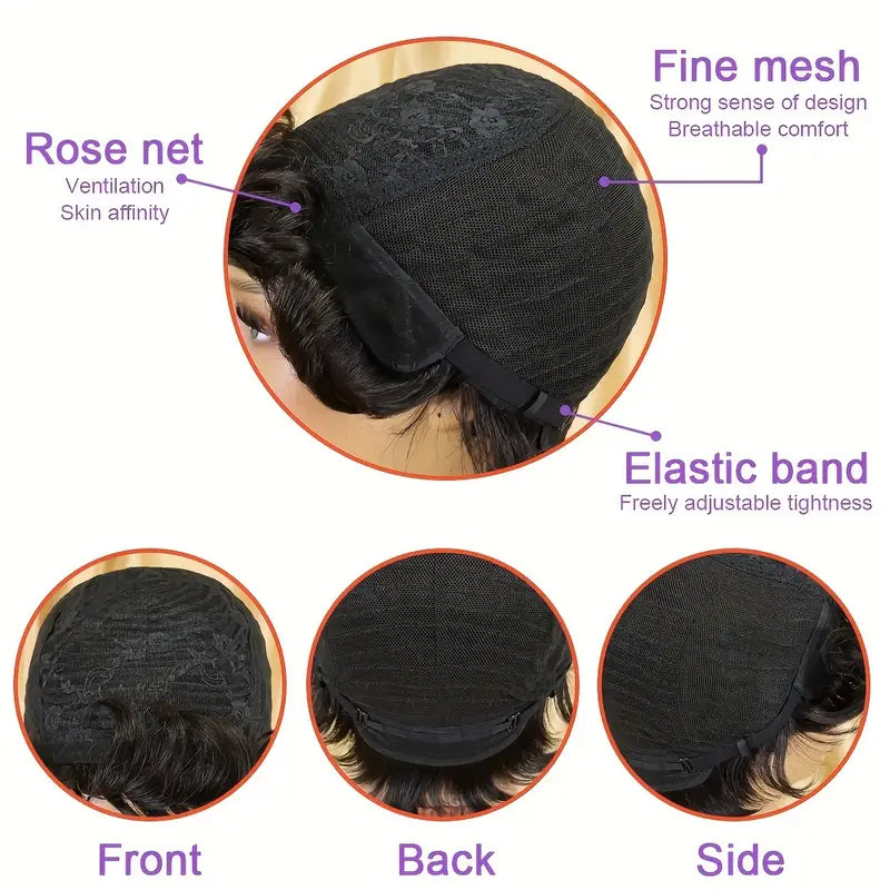 150% Density Brazilian Human Hair Short Pixie Cut Wig for Women with Bangs
