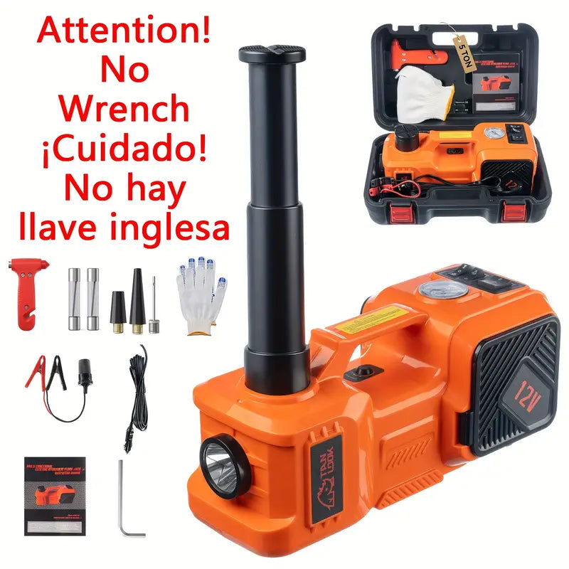 5 Ton Electric Car Jack, Hydraulic Jack And Electric Impact Wrench, Portable Car Lift with Built-in Air Pump