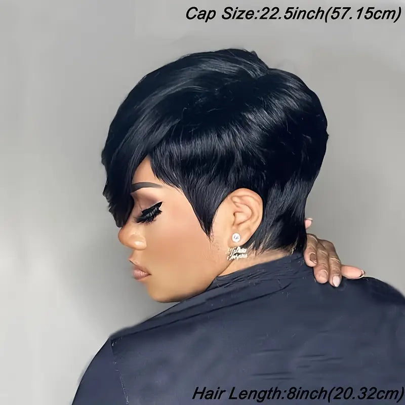 Short Pixie Cut Wig with Bangs 8 Inch Straight Virgin Layered Wigs Throw On and Go Glueless Wigs
