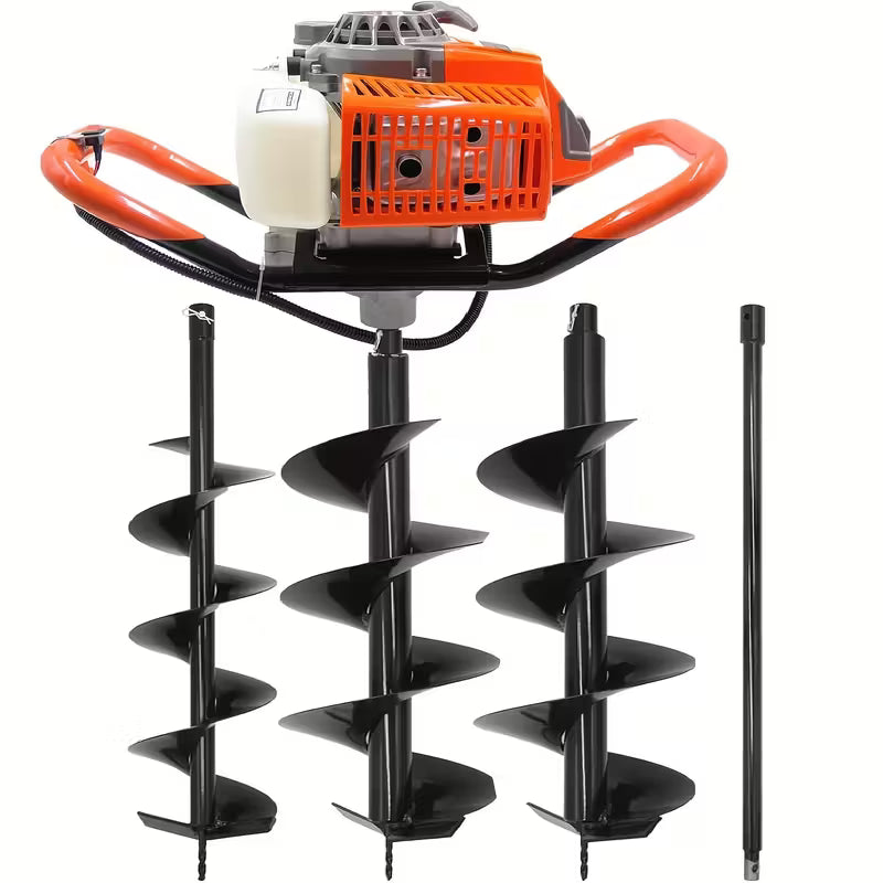 62CC Auger Post Hole Digger With 2 Auger Drill Bits(6" & 8") + 1 Extension Rods, 2 Stroke Gas Powered Earth Post Hole Digger