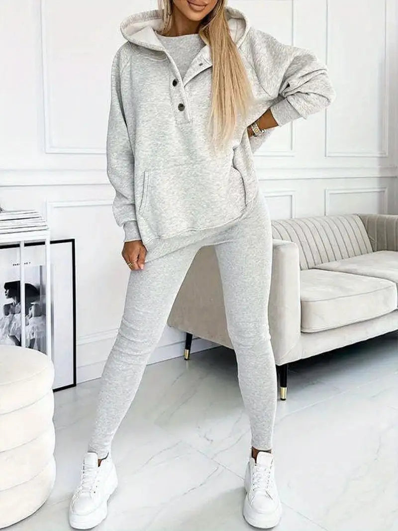 Women's 3pcs Oversized Hooded Sweatshirt & Slim-Fit Vest & Pants Set