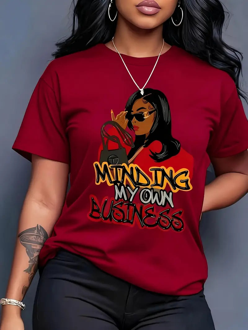 Women's 100% Anime Letter Print T-Shirt - Kawaii Manga Style Round Neck Casual Tee