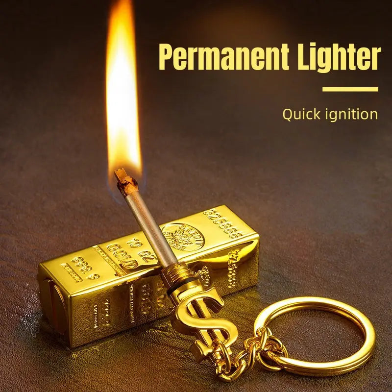 2-pack Windproof Permanent Lighter, Creative Golden Bar Small Match Stick