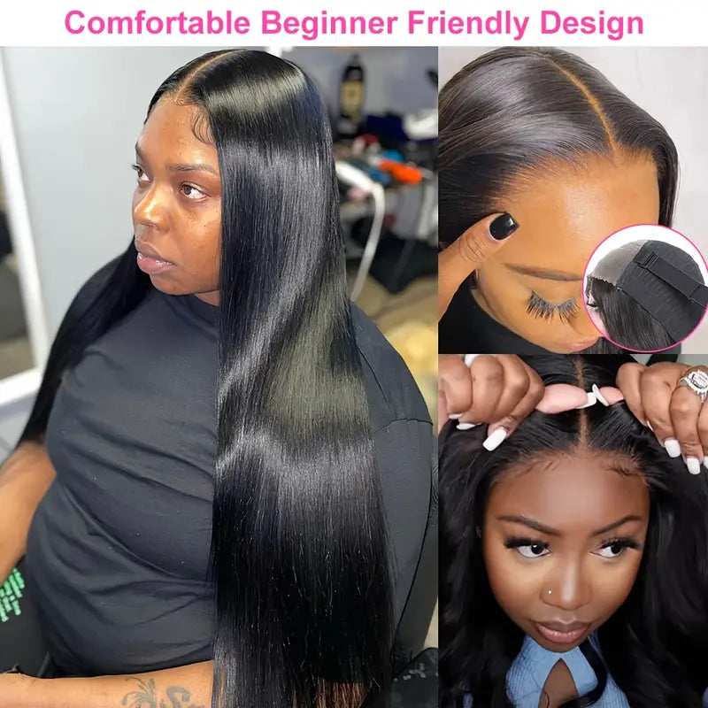 5x5 HD Lace Put On And Go Glueless Closure Wigs Human Hair Straight Human Hair Pre Plucked Pre Cut No Glue