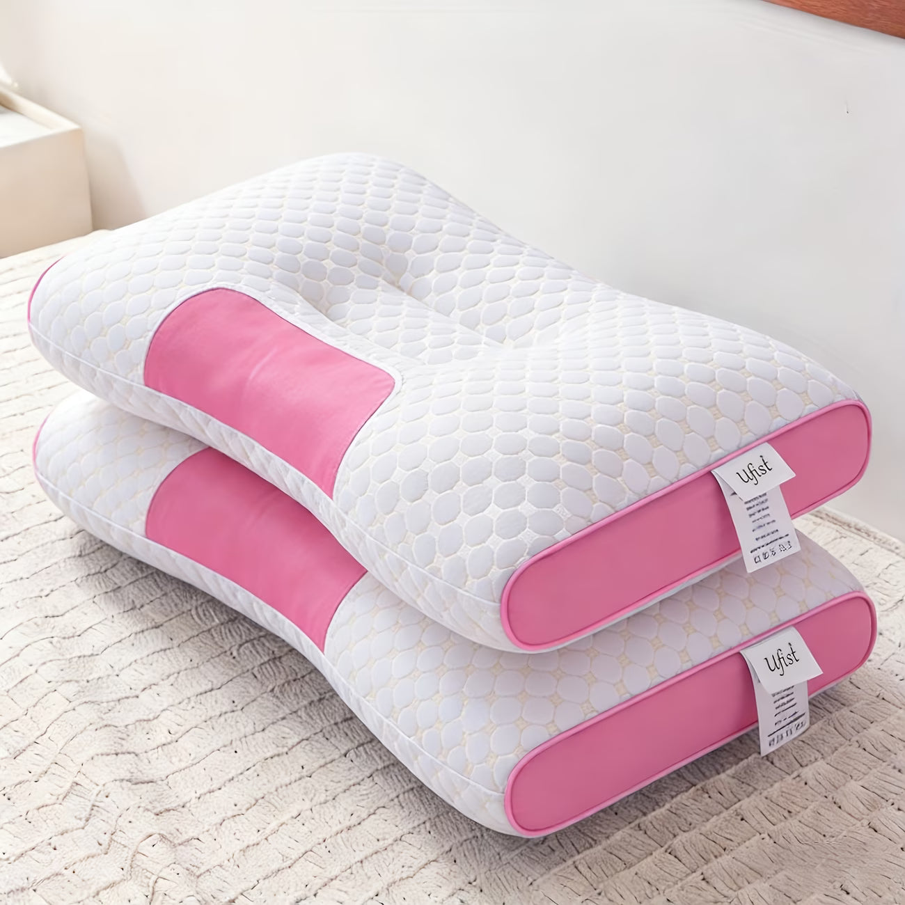 Two Soft Woven Neck Massage Pillows for Couples - Featuring Adjustable Ergonomic