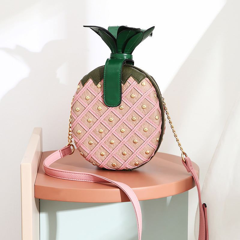 Pineapple Shape Rivet Chain Small Round Bag