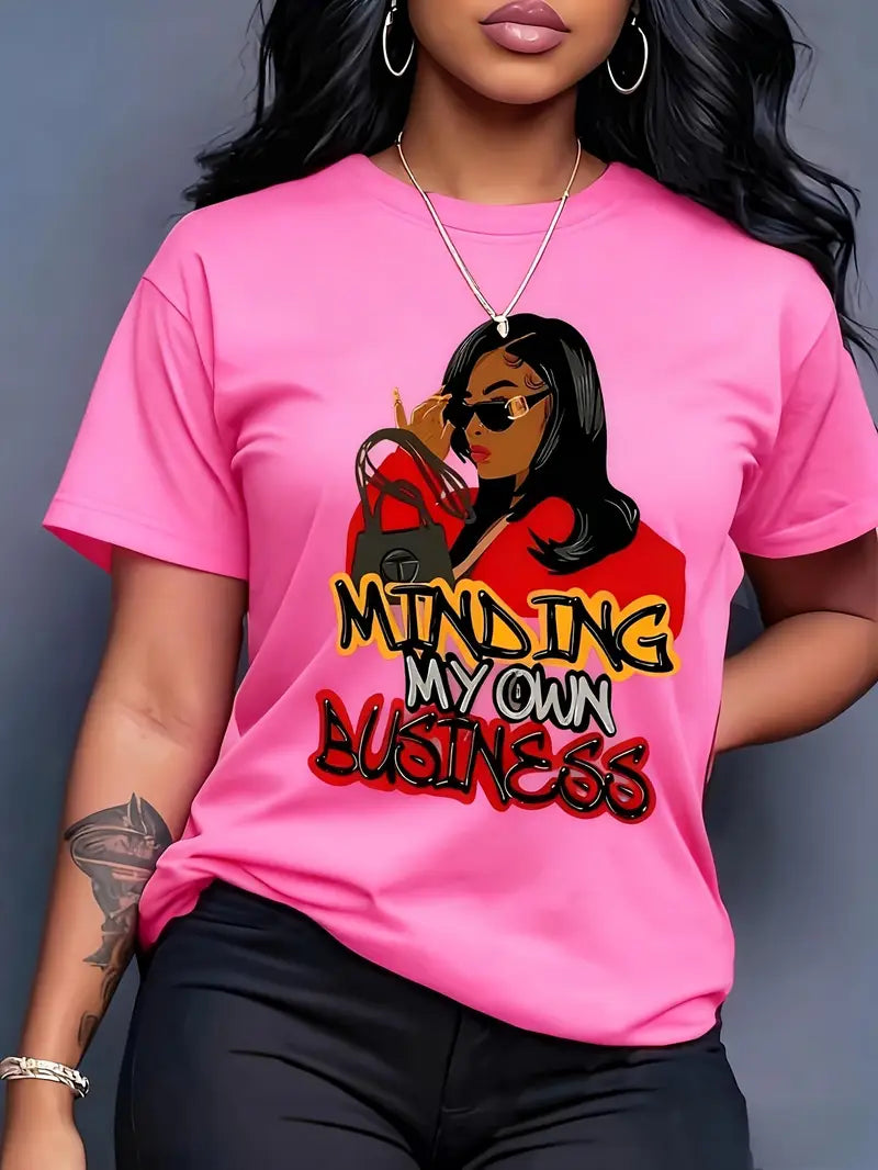 Women's 100% Anime Letter Print T-Shirt - Kawaii Manga Style Round Neck Casual Tee