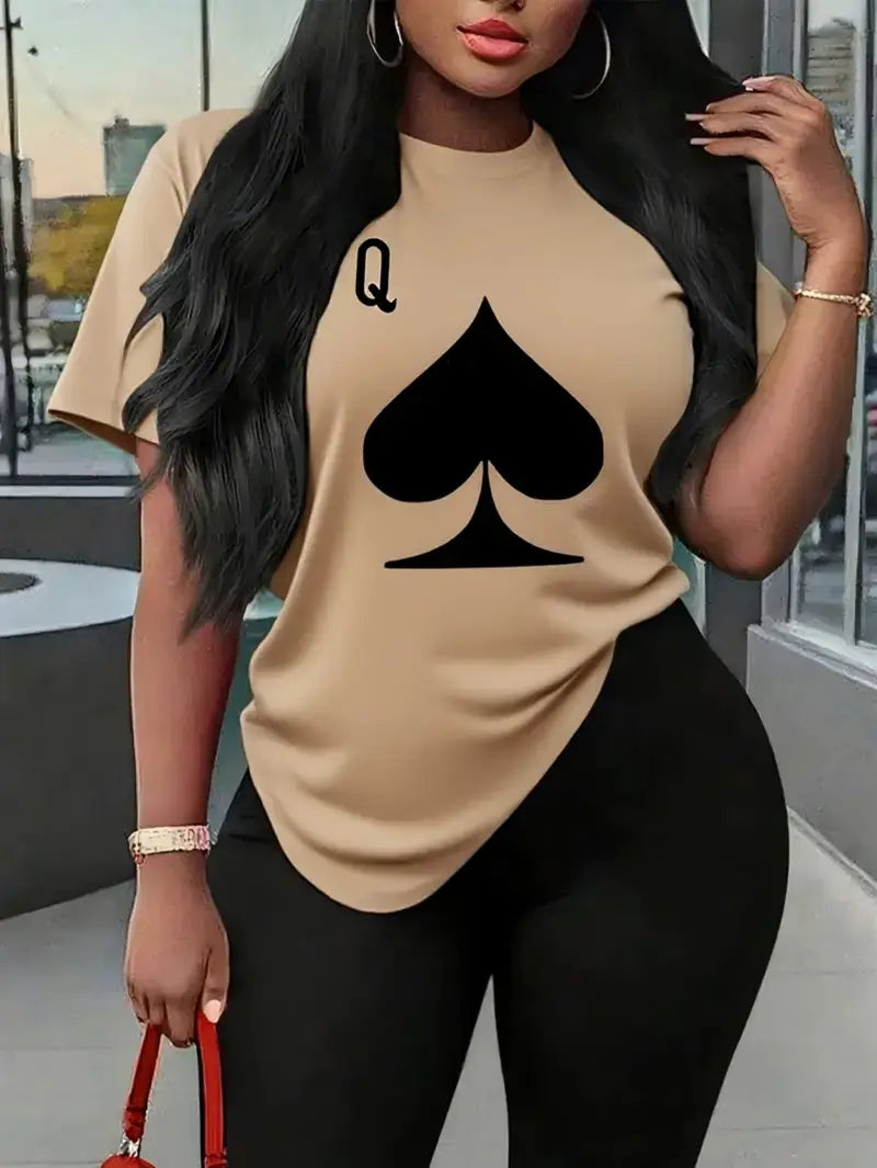 Womens Casual Short Sleeve T-Shirt  Elegant Ace of Spades Graphic Print