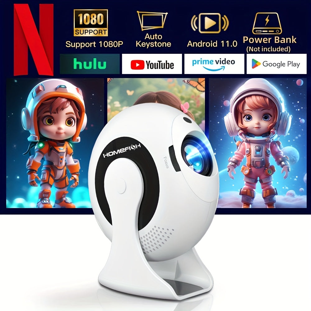 HOMEFISH 1pc CD200 Projector with Auto Keystone Correction, 270° Rotatable, 2.4G+5G WIFI Functions