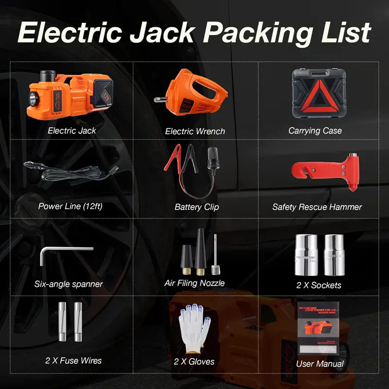 5 Ton Electric Car Jack, Hydraulic Jack And Electric Impact Wrench, Portable Car Lift with Built-in Air Pump