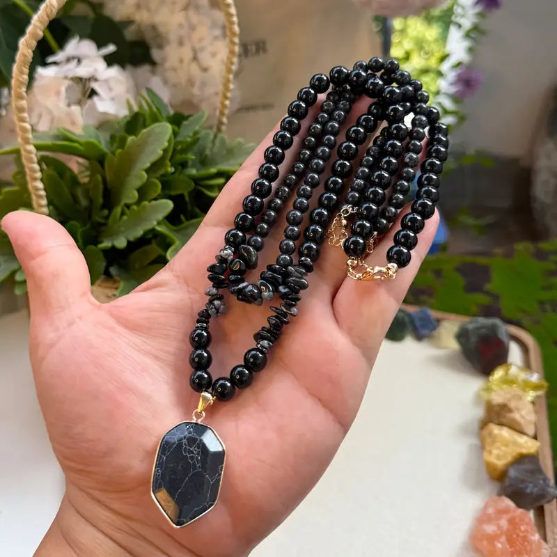2pcs/Guardian Necklace Obsidian And Black Onyx Beaded Pendant Necklace For Men And Women Protection And Grounding