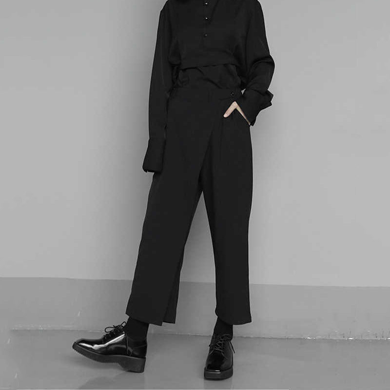 Women's Niche Lace Up Fake Two Pieces Casual Pants