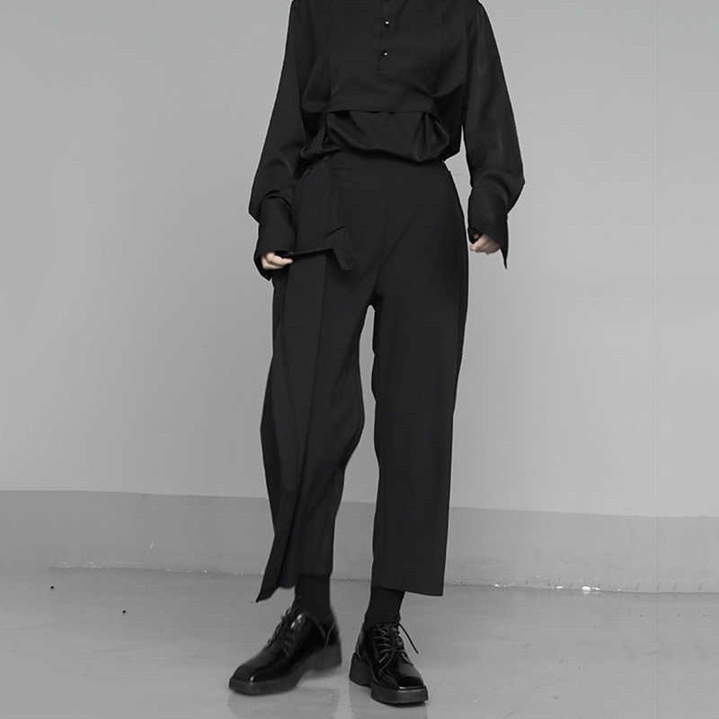 Women's Niche Lace Up Fake Two Pieces Casual Pants