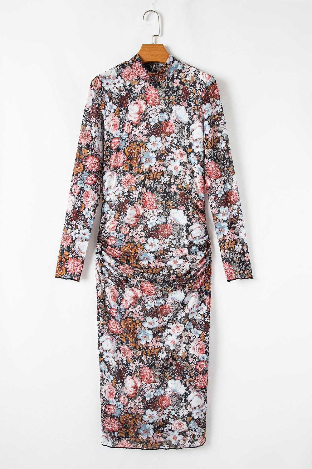 Printed Long Sleeve Midi Slim Dress