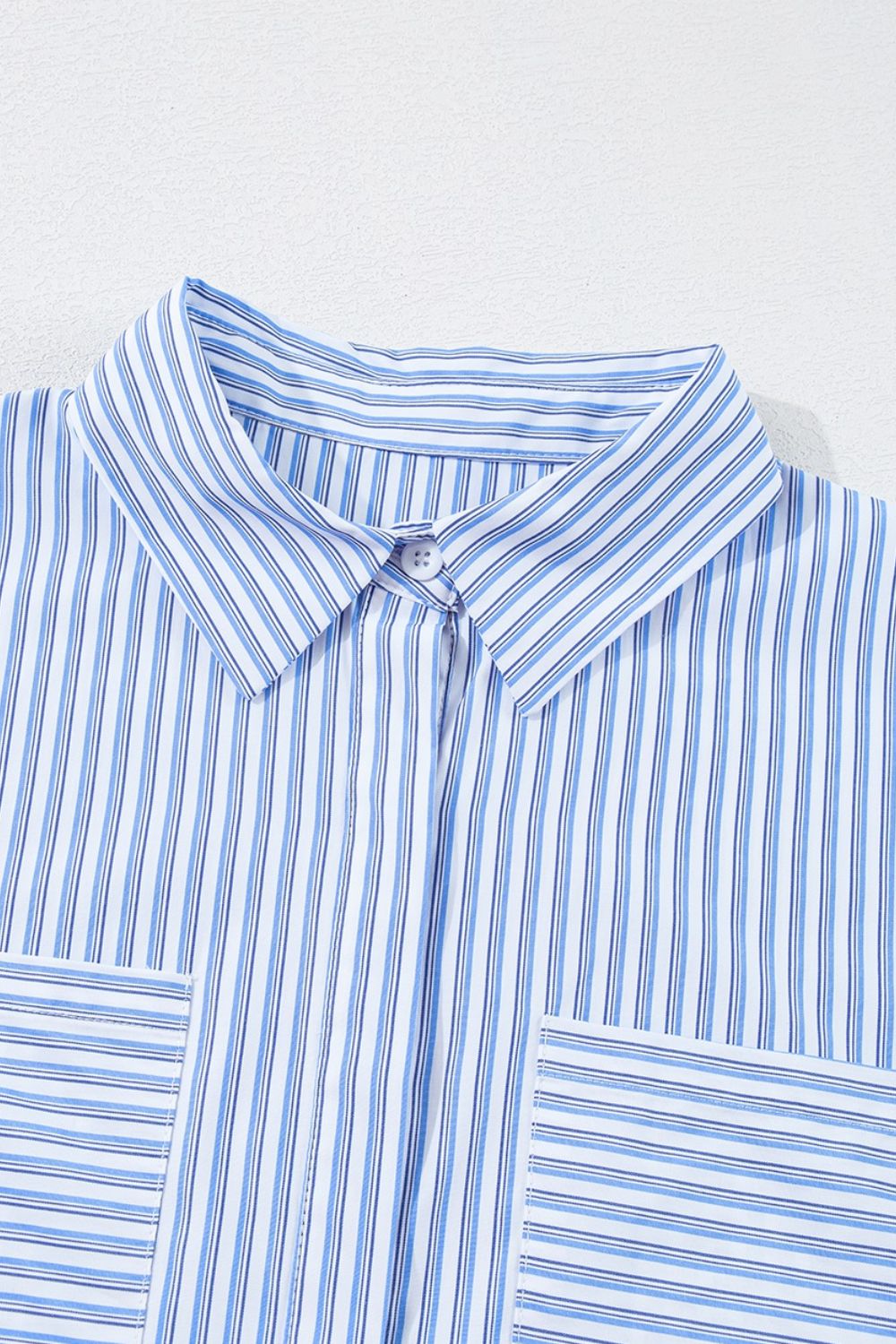 Stripe Bubble Sleeve Chest Pockets Shirt Dress