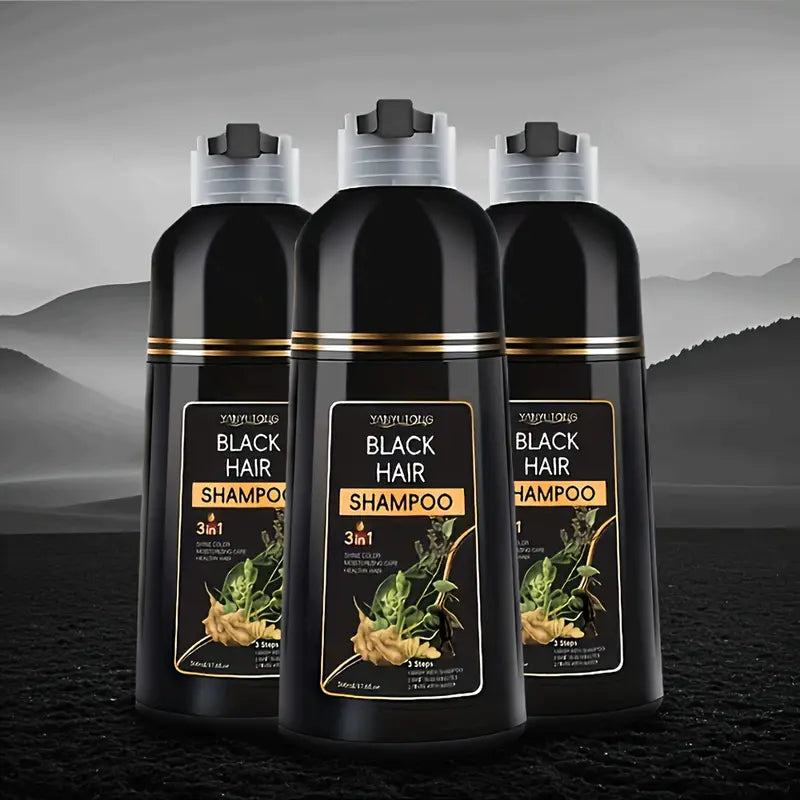 3 Bottles Of 500ml 3-in-1 Black Shampoo, Beard Dye & Cleaner, Natural Herbs
