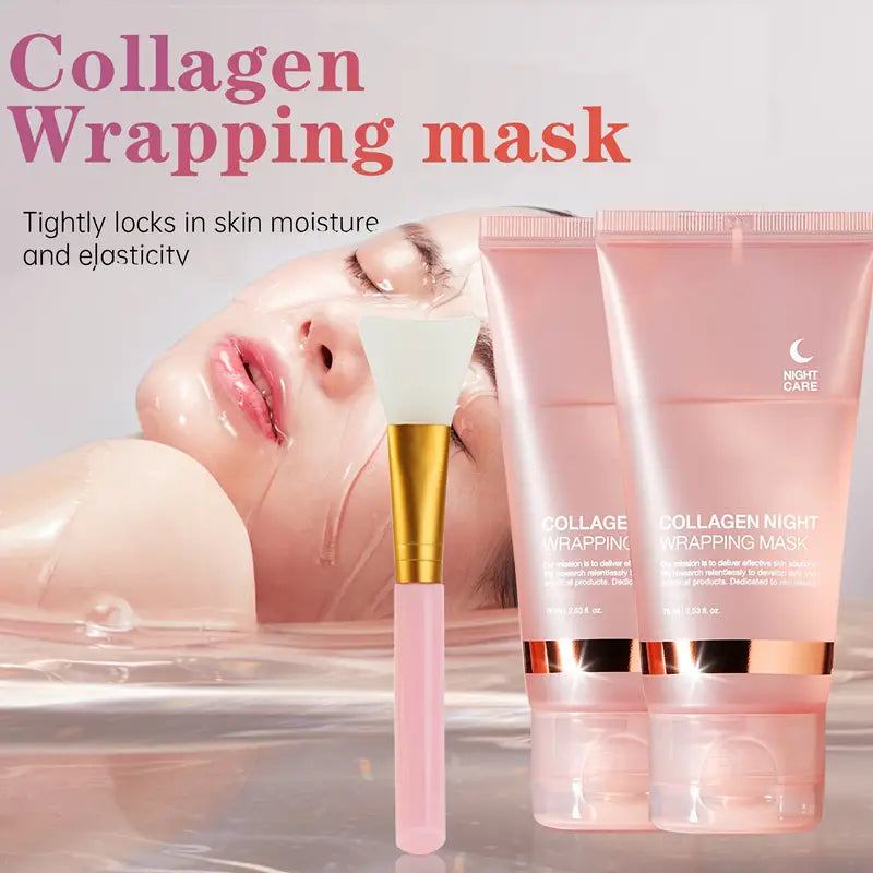 Collagen Night Wrap Mask with Jelly Brush, Alcohol-free Gentle, Deep Moisturizing, Nourishing