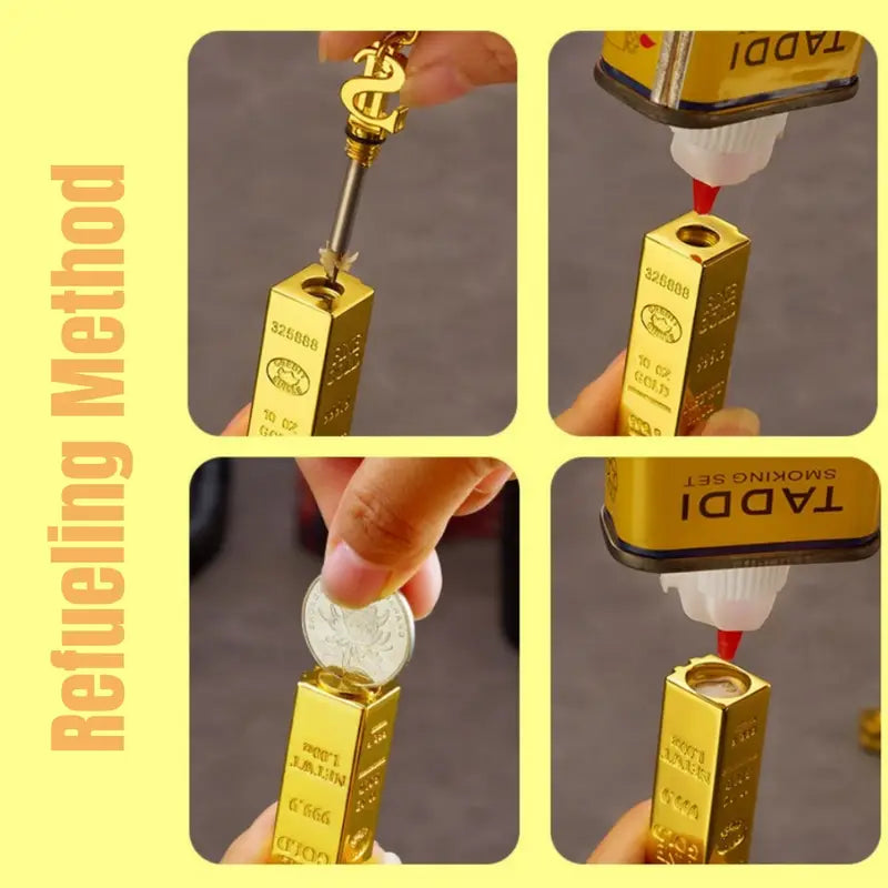 2-pack Windproof Permanent Lighter, Creative Golden Bar Small Match Stick