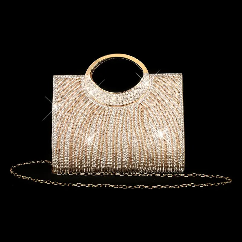4pcs Set New Fashion Dinner Bag Sparkly Rhinestone Striped Tote Wedding Bridesmaid Bag