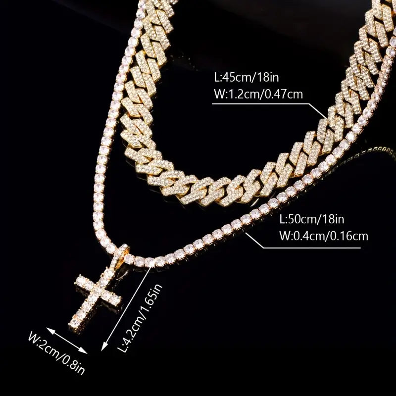 2-piece Men's Cross Pendant Necklace and Cuban Chain Set