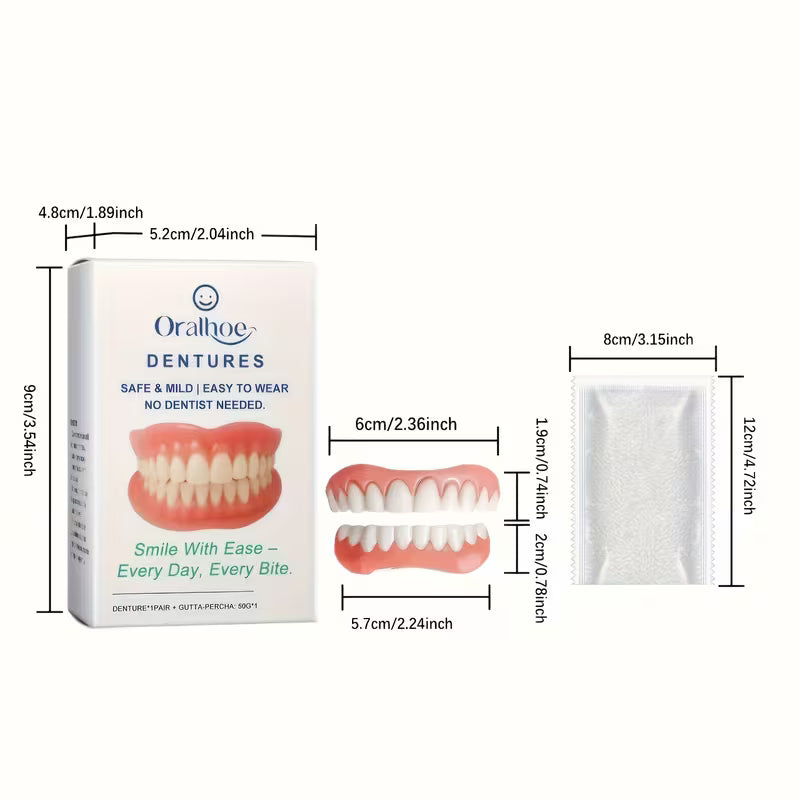 2sets Natural White False Teeth Set - Easy-to-Insert Elastic Dentures, Realistic Teeth