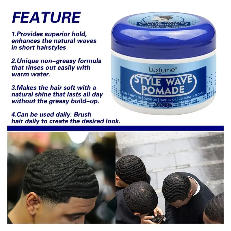 Men'S Natural Wave Pomade - Strong Hold, Non-Greasy Formula For 360 Waves