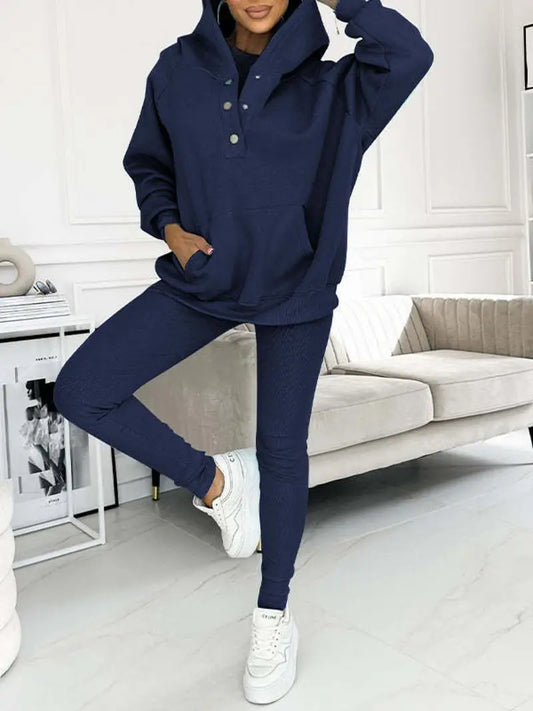 Women's 3pcs Oversized Hooded Sweatshirt & Slim-Fit Vest & Pants Set