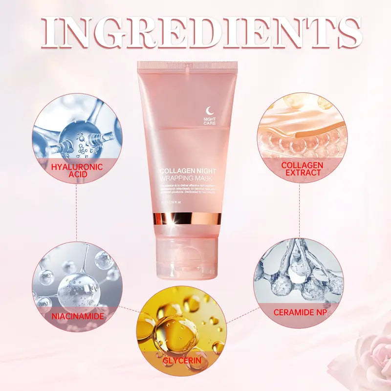 Collagen Night Wrap Mask with Jelly Brush, Alcohol-free Gentle, Deep Moisturizing, Nourishing