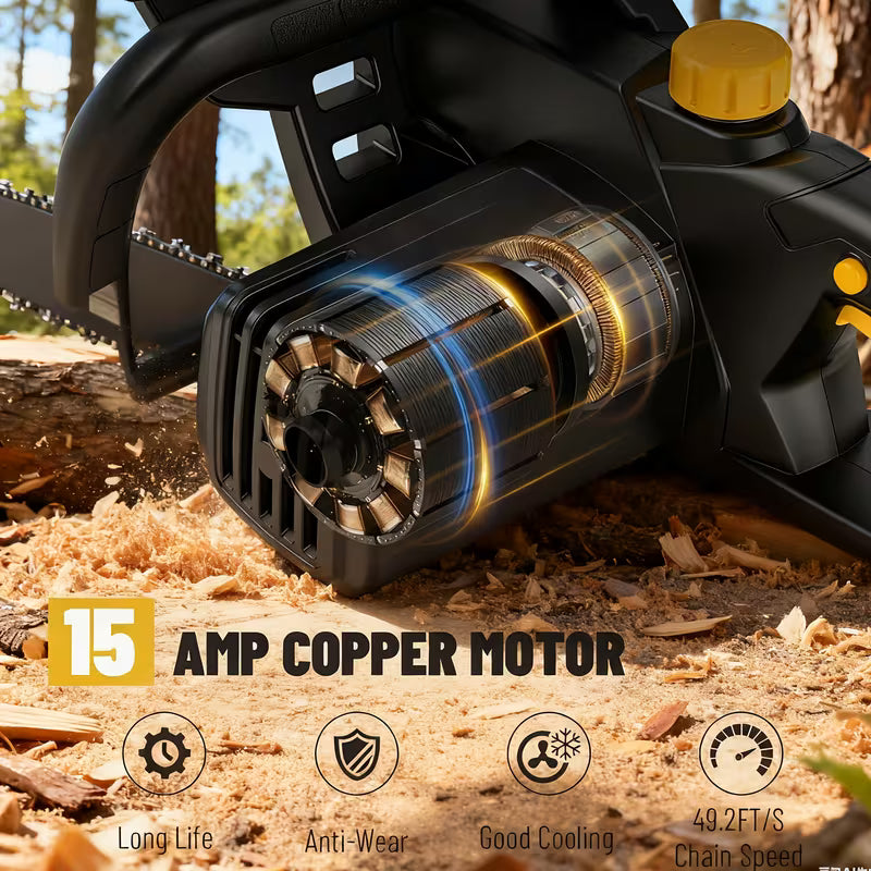 18-Inch Electric Chainsaw, 15-Amp Motor, Tool-Free Tensioning