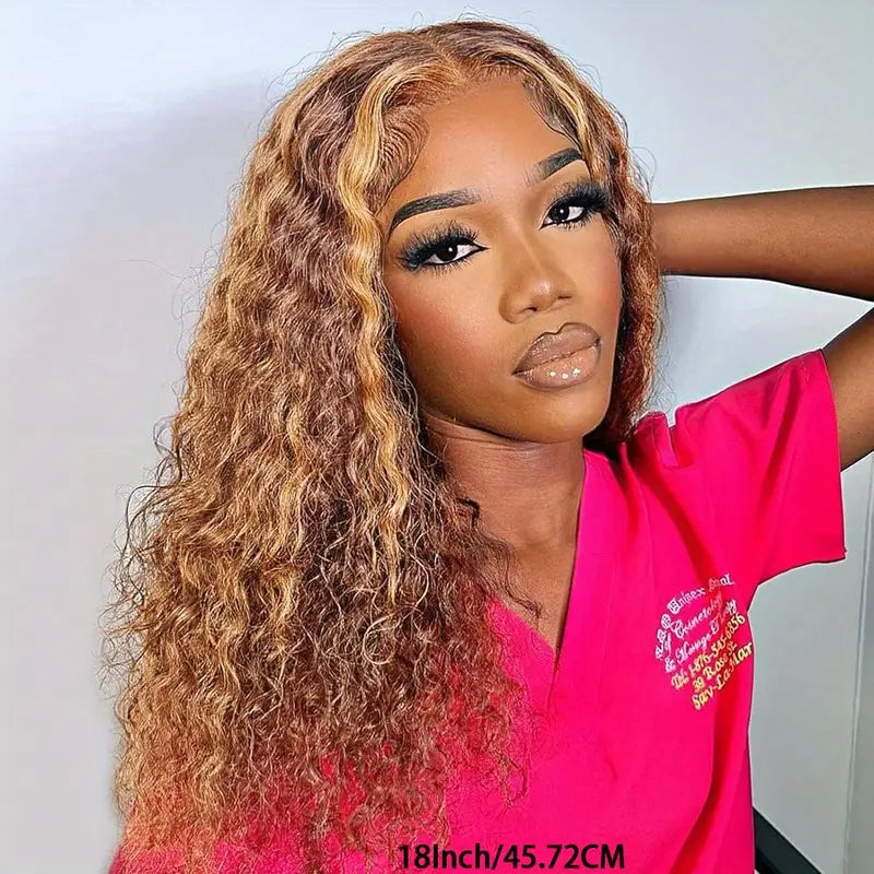 250% Density 4/ 27 Ombre Highlight Deep Wave Curly Bob Wigs Human Hair Pre Plucked Put On And Go Glueless 13x4 HD Honey Blonde Highlight Lace Front Wig Human Hair for Women Wet And Wavy