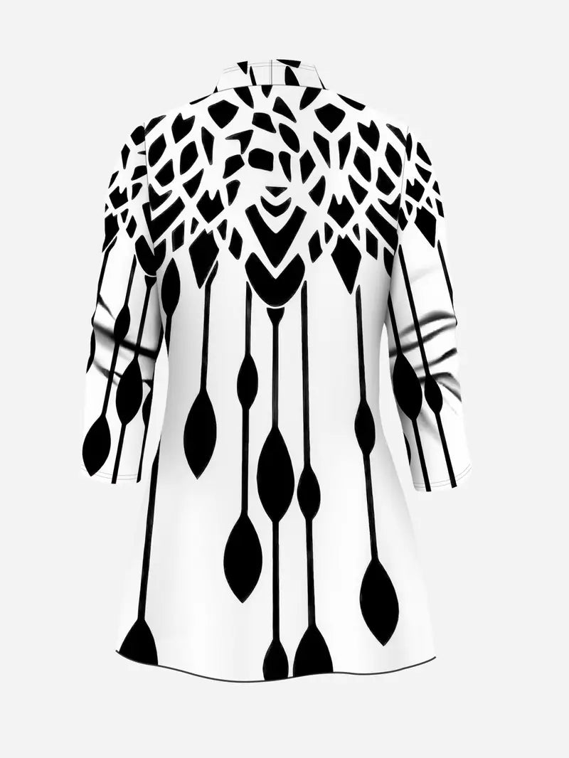 Women's 3pcs Collision Set: Geometric Print Cardigan, Sleeveless Vest And Solid Color Pant Set