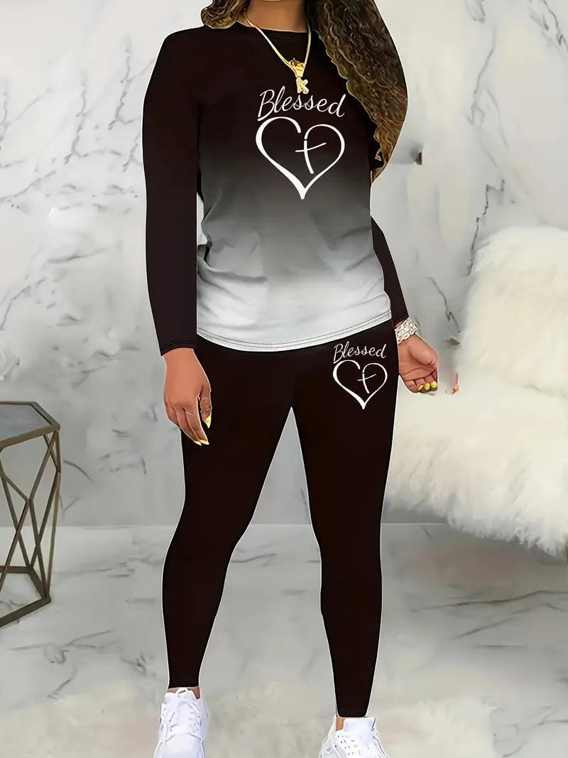 SMCT32 Gradient Color Personality Letter Print Casual Set