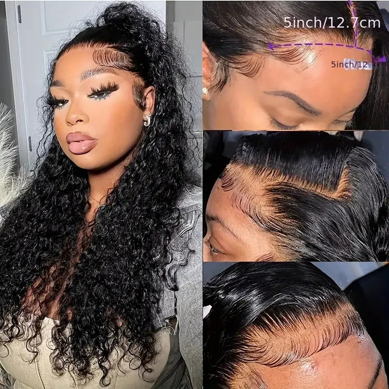34" Glueless Water Wave Human Hair Wig - Pre-Plucked 5x5 HD Lace Closure, 250% Density Brazilian Virgin Hair