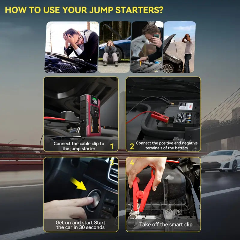 4000A Portable Wireless Car Air Compressor Jump Starter with Air Compressor, Battery Jump Starter Portable Peak