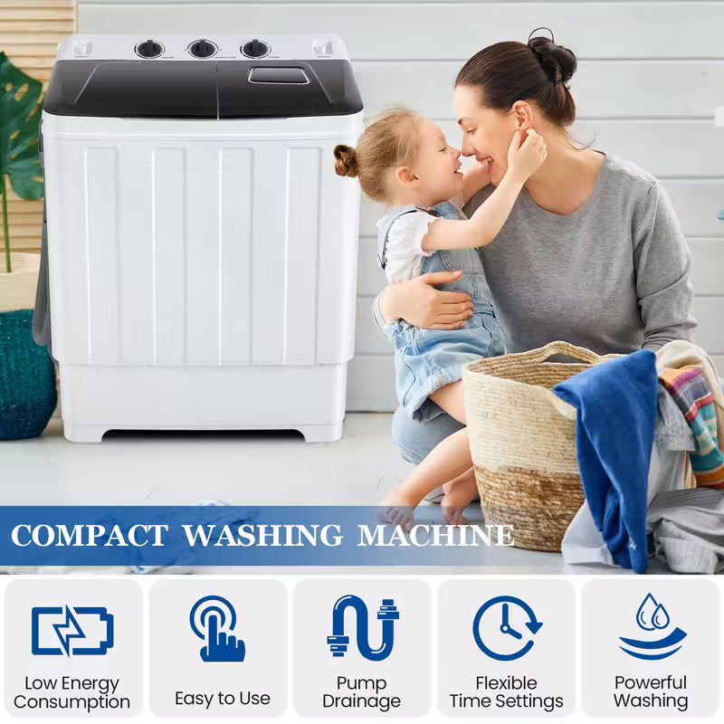 30lbs Portable Washer, Twin Tub Washer and Dryer Combo Laundry Washing Machine