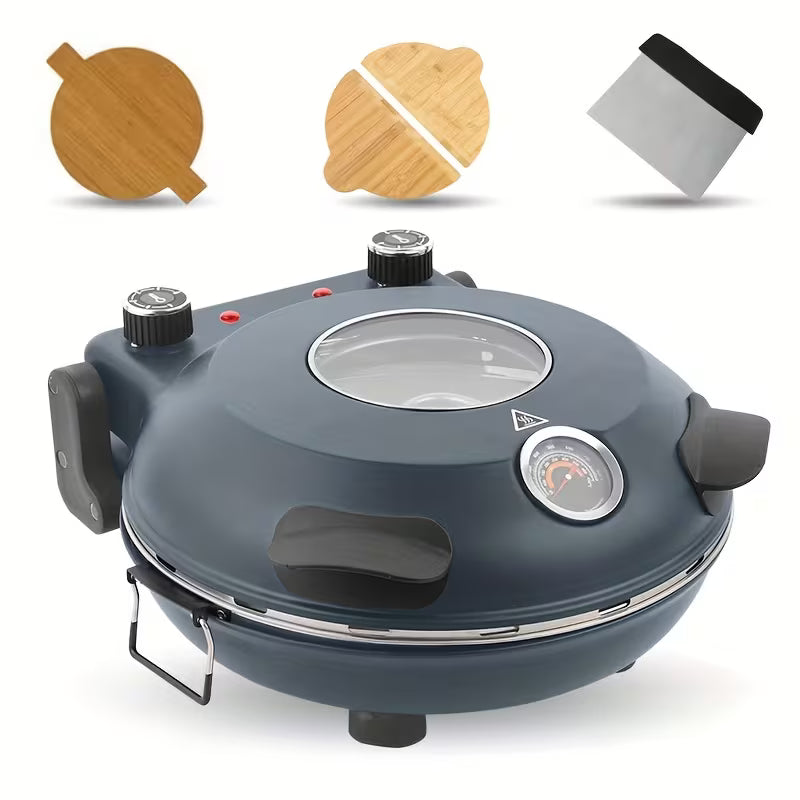 Electric Pizza Oven, 12" Indoor Countertop Pizza Maker, 1200W 5-Min Crisp, Dual Knob Control