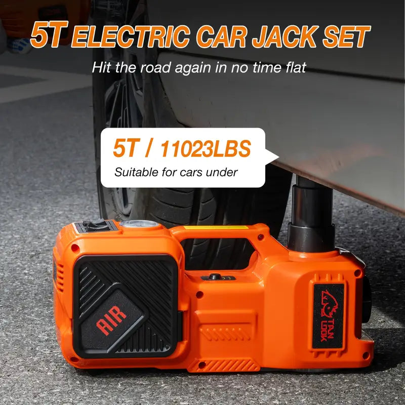 5 Ton Electric Car Jack, Hydraulic Jack And Electric Impact Wrench, Portable Car Lift with Built-in Air Pump