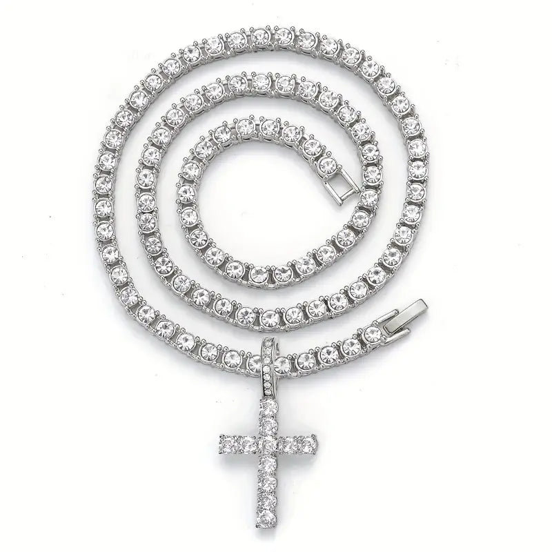 2-piece Men's Cross Pendant Necklace and Cuban Chain Set