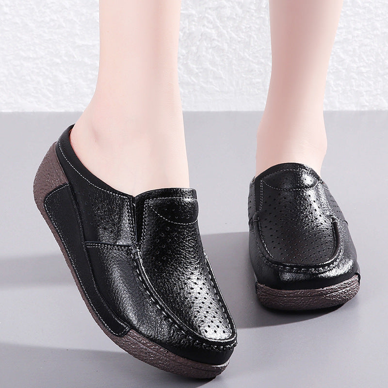 Fashionable All-match Rocking Shoes Thick-soled Muffin Closed Toe Half Slippers