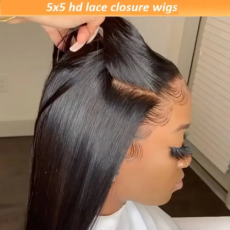 5x5 HD Lace Put On And Go Glueless Closure Wigs Human Hair Straight Human Hair Pre Plucked Pre Cut No Glue