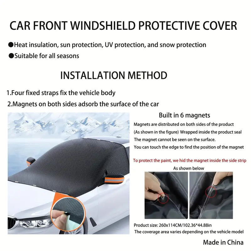Magnetic Snow Cover for Car Windshield, Oxford Cloth Thickened Antifreeze Sunshade