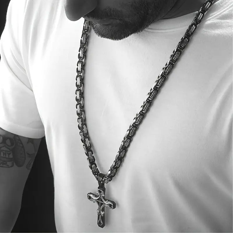 2pcs vintage necklace, Cuban chain beads, weight sense men fashion pin, hand pin set