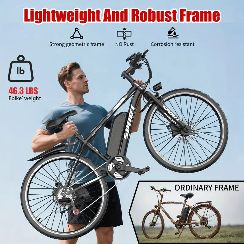 26-Inch Adult Electric Bicycle, Peak 740W Brushless Motor, 20MPH