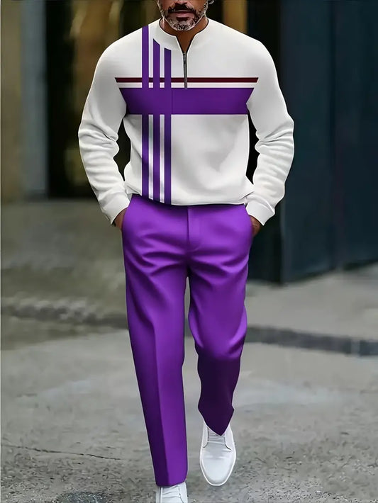 Men'S Stylish Two-Piece Suit with Zipper Details