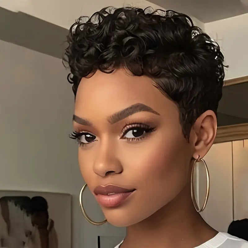 180% Density Glueless 6 Inch Afro Curly/Kinky Brazilian Remy Human Hair Wig for Women